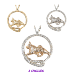 Norwegian Elkhound in Leash Pendant Charm Necklace in 14K Gold or Sterling Silver