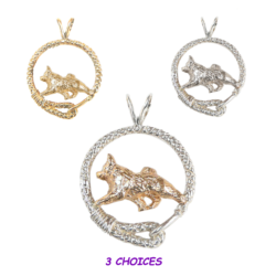 Norwegian Elkhound in Leash Pendant Charm Necklace in 14K Gold or Sterling Silver