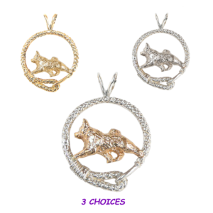 Norwegian Elkhound in Leash Pendant Charm Necklace in 14K Gold or Sterling Silver