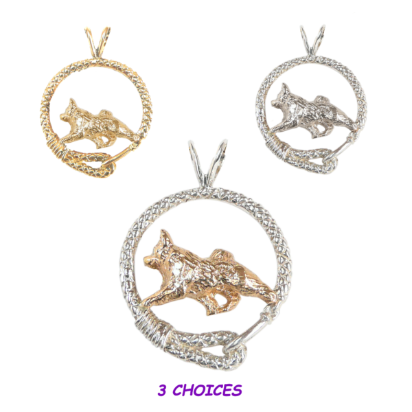 Norwegian Elkhound in Leash Pendant Charm Necklace in 14K Gold or Sterling Silver