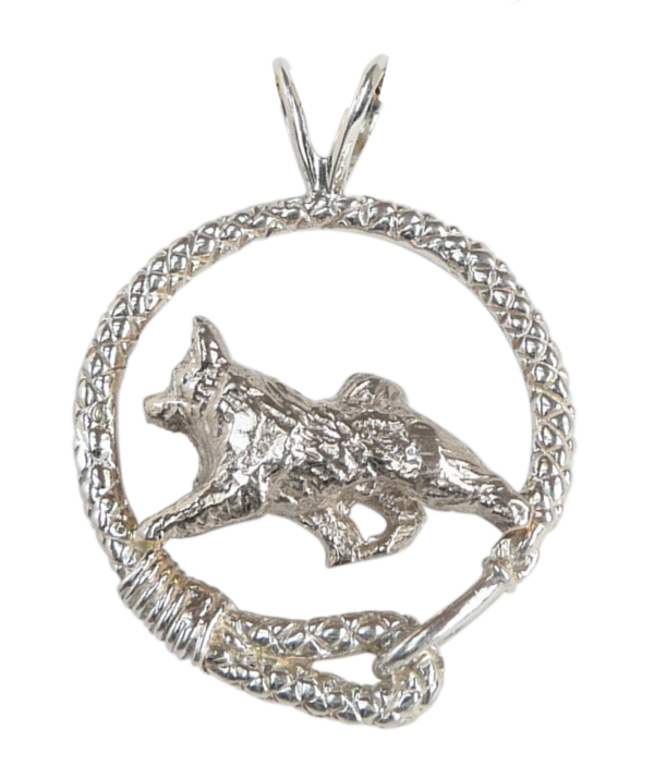 Norwegian Elkhound in Leash Pendant Charm Necklace in 14K Gold or Sterling Silver
