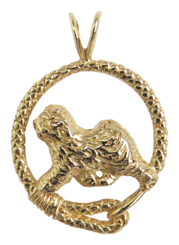 Old English Sheepdog in Leash Pendant Charm Necklace in 14K Gold or Sterling Silver
