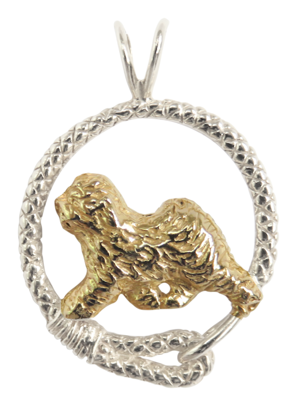 Old English Sheepdog in Leash Pendant Charm Necklace in 14K Gold or Sterling Silver