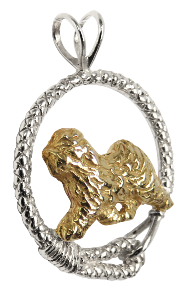 Old English Sheepdog in Leash Pendant Charm Necklace in 14K Gold or Sterling Silver