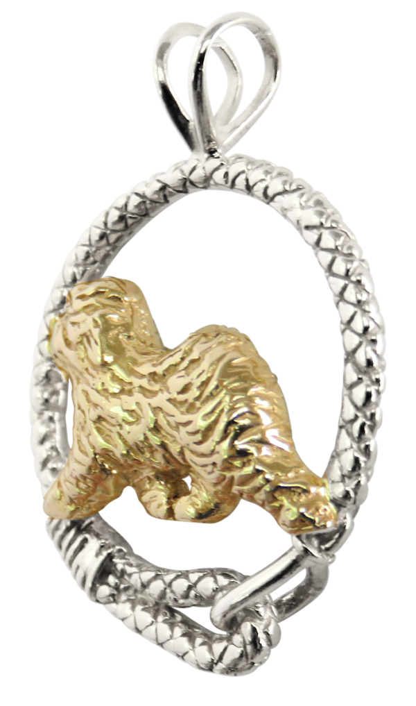 Old English Sheepdog in Leash Pendant Charm Necklace in 14K Gold or Sterling Silver