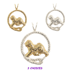 Old English Sheepdog in Leash Pendant Charm Necklace in 14K Gold or Sterling Silver