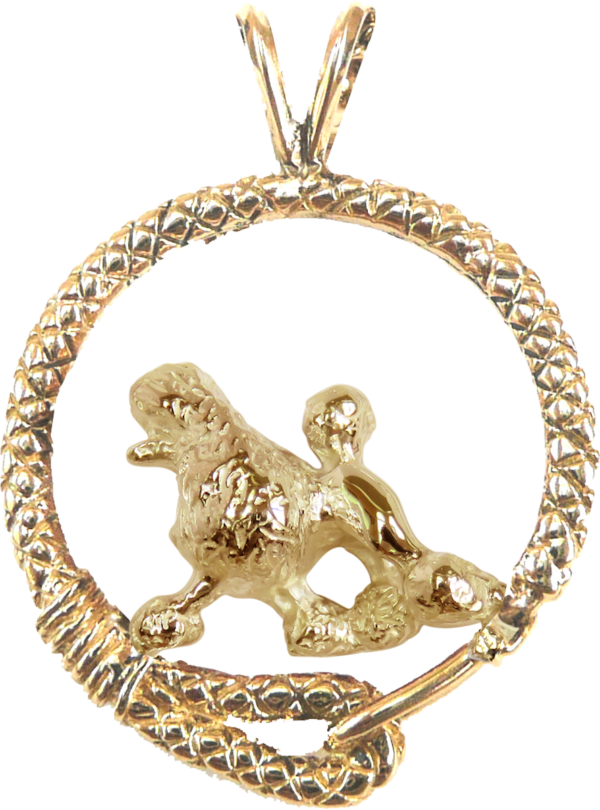 Poodle in Leash Pendant Charm Necklace in 14K Gold or Sterling Silver