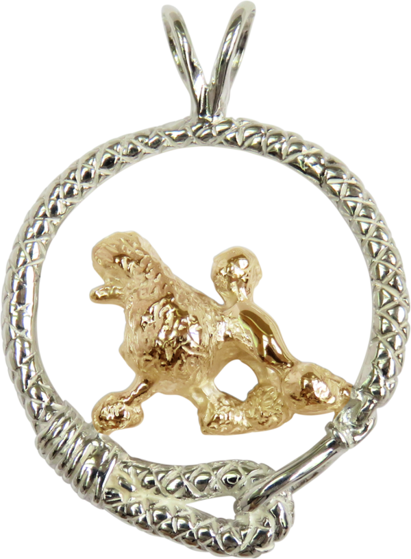 Poodle in Leash Pendant Charm Necklace in 14K Gold or Sterling Silver
