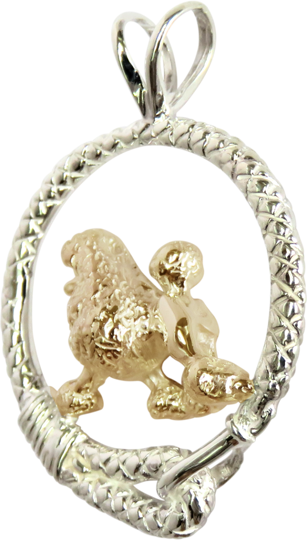 Poodle in Leash Pendant Charm Necklace in 14K Gold or Sterling Silver