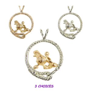 Poodle in Leash Pendant Charm Necklace in 14K Gold or Sterling Silver
