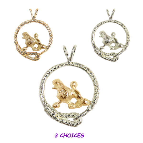 Poodle in Leash Pendant Charm Necklace in 14K Gold or Sterling Silver