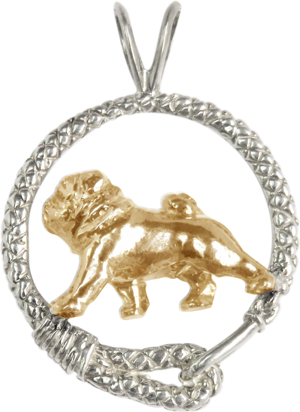 Pug in Leash Pendant Charm Necklace in 14K Gold or Sterling Silver