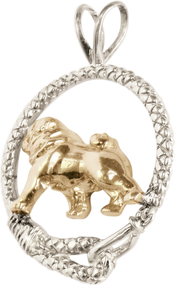 Pug in Leash Pendant Charm Necklace in 14K Gold or Sterling Silver