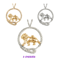 Pug in Leash Pendant Charm Necklace in 14K Gold or Sterling Silver