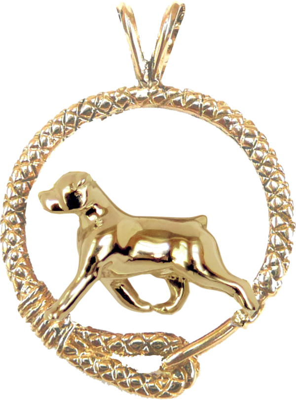 Rottweiler in Leash Pendant Charm Necklace in 14K Gold or Sterling Silver