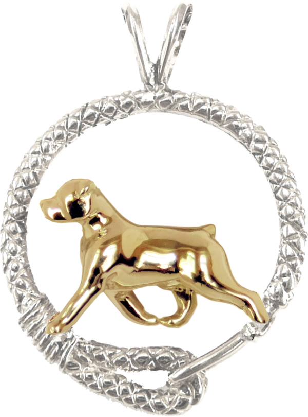 Rottweiler in Leash Pendant Charm Necklace in 14K Gold or Sterling Silver