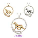 Rottweiler in Leash Pendant Charm Necklace in 14K Gold or Sterling Silver