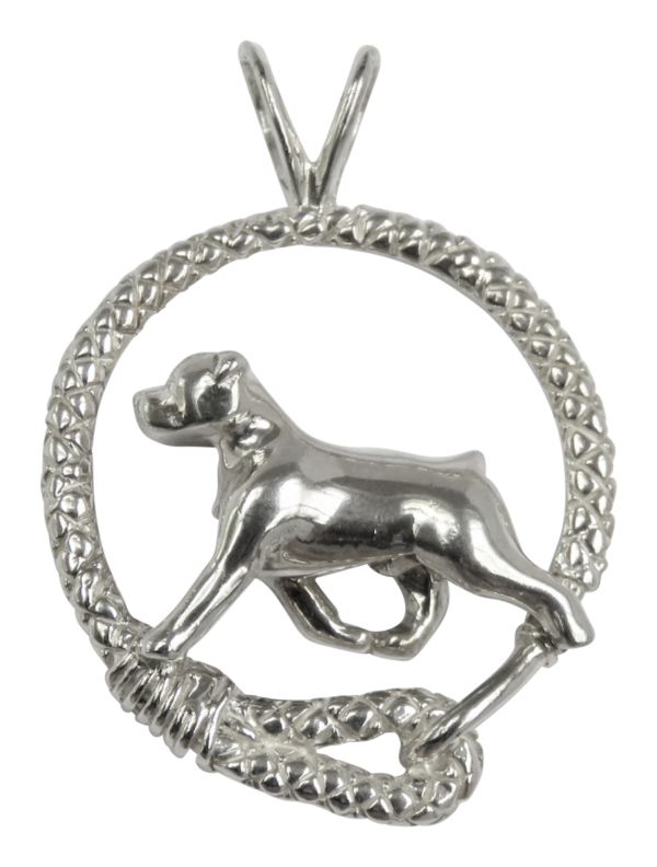 Rottweiler in Leash Pendant Charm Necklace in 14K Gold or Sterling Silver
