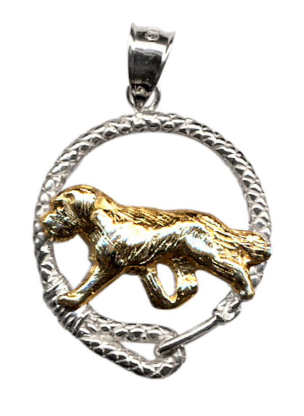 Saint Bernard in Leash Pendant Charm Necklace in 14K Gold or Sterling Silver