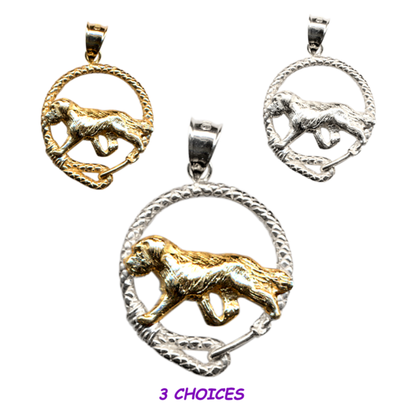 Saint Bernard in Leash Pendant Charm Necklace in 14K Gold or Sterling Silver