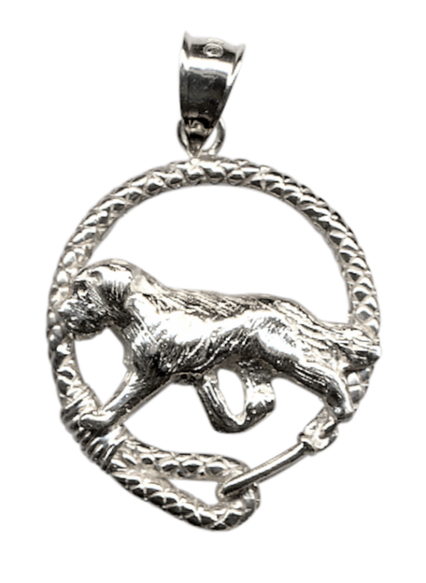 Saint Bernard in Leash Pendant Charm Necklace in 14K Gold or Sterling Silver