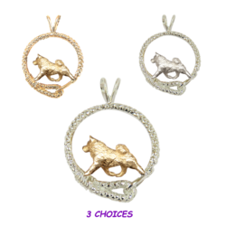 Samoyed in Leash Pendant Charm Necklace in 14K Gold or Sterling Silver