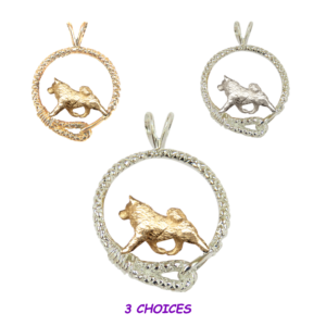 Samoyed in Leash Pendant Charm Necklace in 14K Gold or Sterling Silver