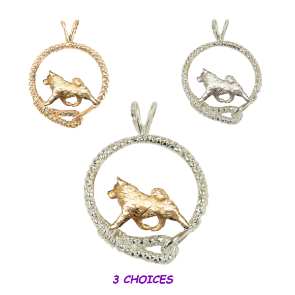 Samoyed in Leash Pendant Charm Necklace in 14K Gold or Sterling Silver