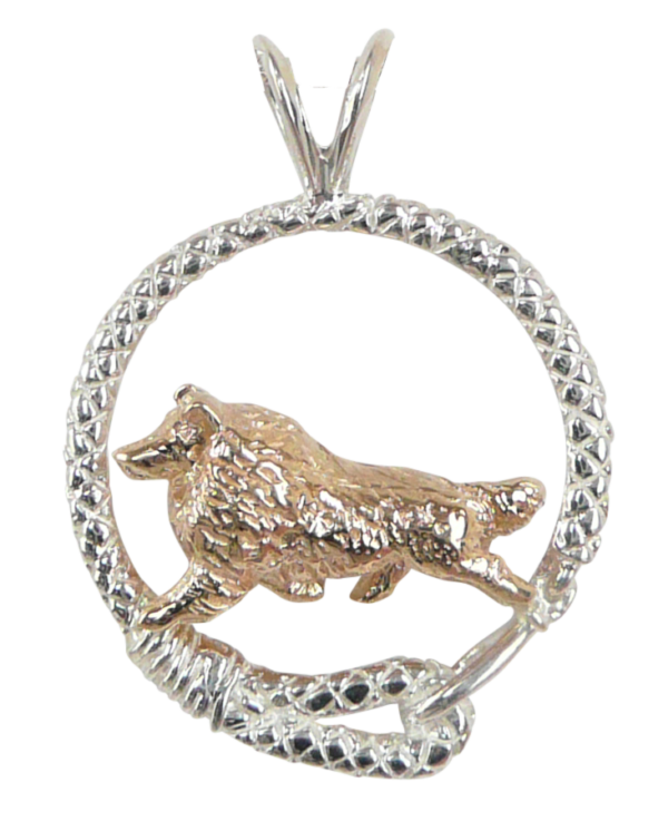 Shetland Sheepdog - Sheltie - in Leash Pendant Charm Necklace in 14K Gold or Sterling Silver