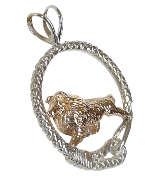 Shetland Sheepdog - Sheltie - in Leash Pendant Charm Necklace in 14K Gold or Sterling Silver