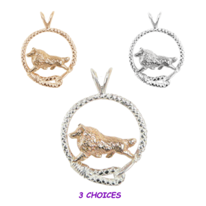 Shetland Sheepdog - Sheltie - in Leash Pendant Charm Necklace in 14K Gold or Sterling Silver