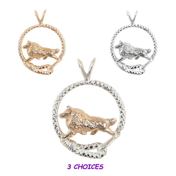 Shetland Sheepdog - Sheltie - in Leash Pendant Charm Necklace in 14K Gold or Sterling Silver