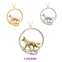 Smooth Collie in Leash Pendant Charm Necklace in 14K Gold or Sterling Silver