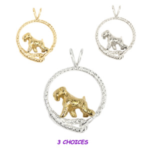 Soft Coated Wheaten Terrier in Leash Pendant Charm Necklace in 14K Gold or Sterling Silver