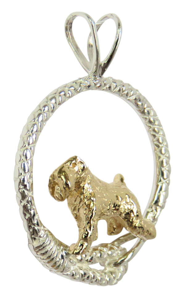 Soft Coated Wheaten Terrier in Leash Pendant Charm Necklace in 14K Gold or Sterling Silver