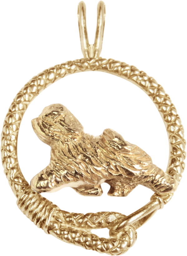 Tibetan Terrier in Leash Pendant Charm Necklace in 14K Gold or Sterling Silver