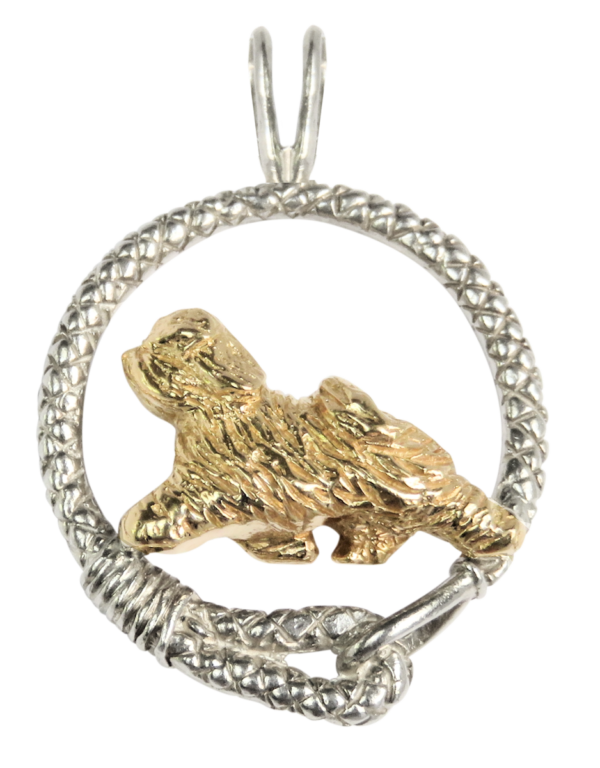 Tibetan Terrier in Leash Pendant Charm Necklace in 14K Gold or Sterling Silver