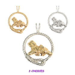 Tibetan Terrier in Leash Pendant Charm Necklace in 14K Gold or Sterling Silver