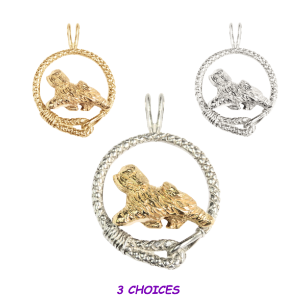 Tibetan Terrier in Leash Pendant Charm Necklace in 14K Gold or Sterling Silver