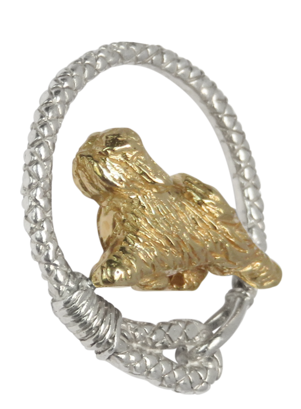 Tibetan Terrier in Leash Pendant Charm Necklace in 14K Gold or Sterling Silver
