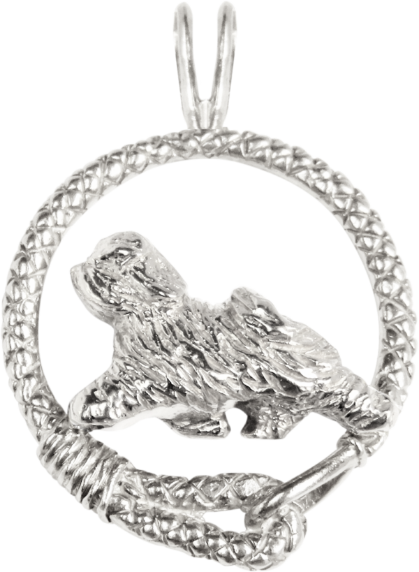 Tibetan Terrier in Leash Pendant Charm Necklace in 14K Gold or Sterling Silver