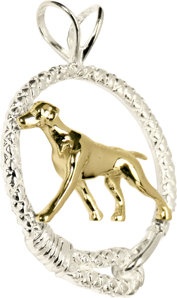 Vizsla in Leash Pendant Charm Necklace in 14K Gold or Sterling Silver