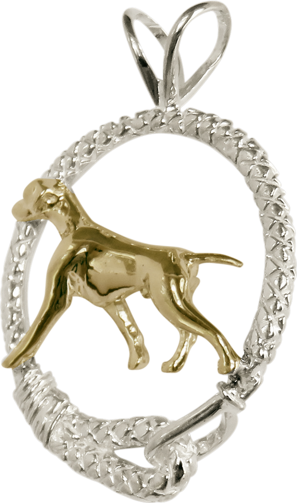 Vizsla in Leash Pendant Charm Necklace in 14K Gold or Sterling Silver