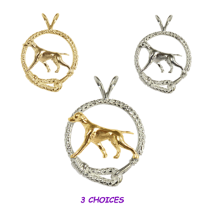 Vizsla in Leash Pendant Charm Necklace in 14K Gold or Sterling Silver