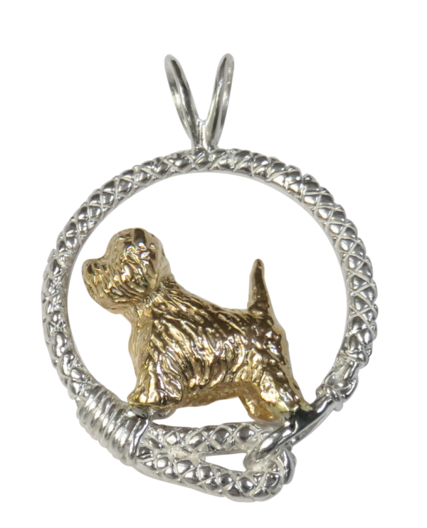 West Highland White Terrier - Westie - in Leash Pendant Charm Necklace in 14K Gold or Sterling Silver
