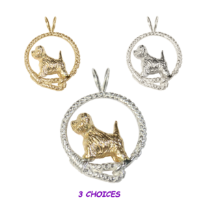 West Highland White Terrier - Westie - in Leash Pendant Charm Necklace in 14K Gold or Sterling Silver