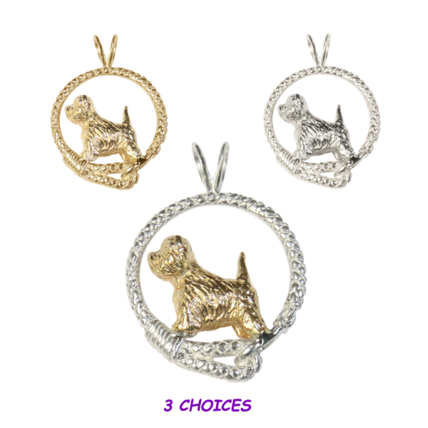 West Highland White Terrier - Westie - in Leash Pendant Charm Necklace in 14K Gold or Sterling Silver