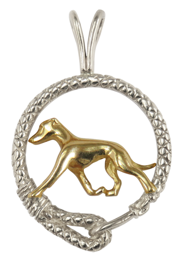 Whippet in Leash Pendant Charm Necklace in 14K Gold or Sterling Silver