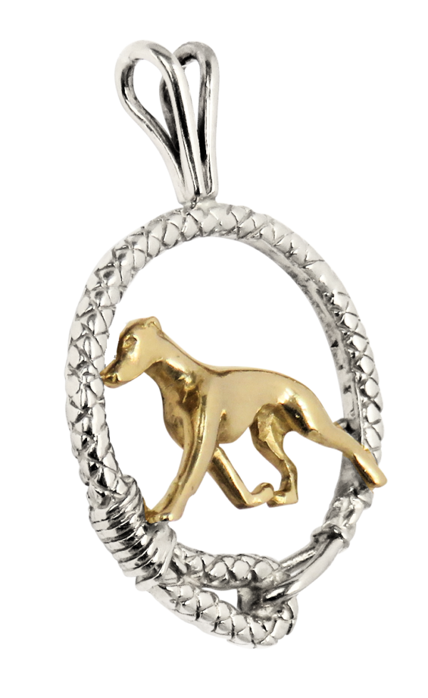 Whippet in Leash Pendant Charm Necklace in 14K Gold or Sterling Silver