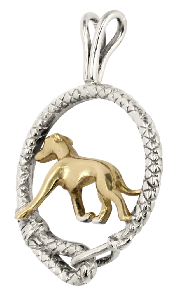 Whippet in Leash Pendant Charm Necklace in 14K Gold or Sterling Silver